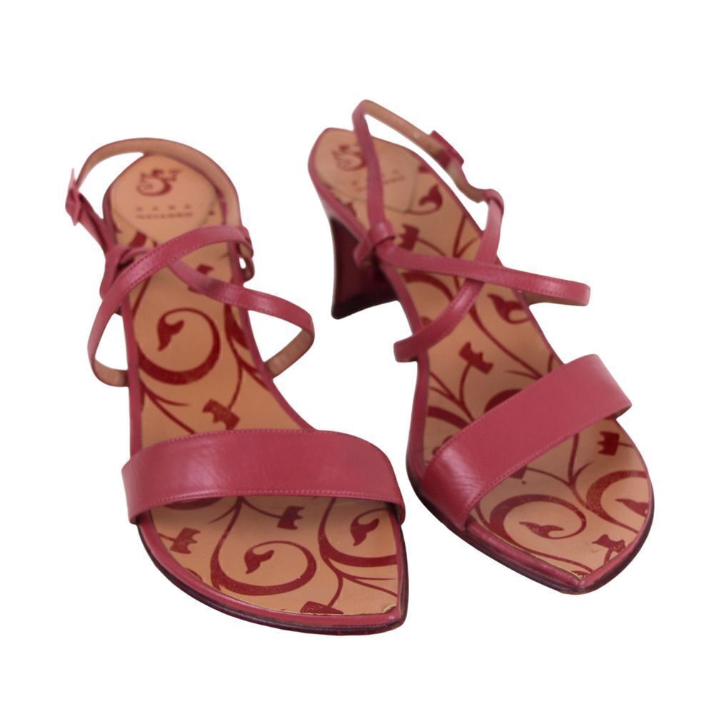 Sara Navarro POWDER ROSES REAL LEATHER MID HEEL OPEN TOE STRAPPY SANDALS Sz 39C